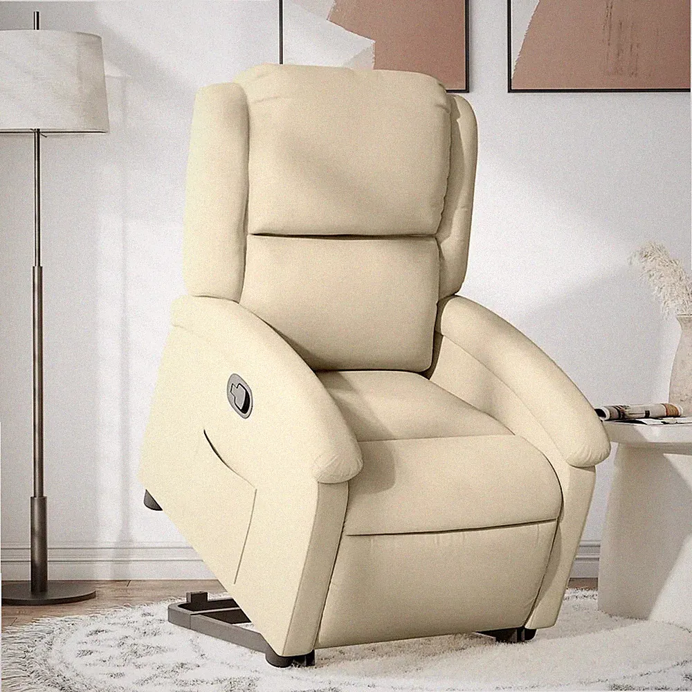 Relaxsessel mit Aufstehhilfe Stoff Creme elektrischer Senioren Sessel