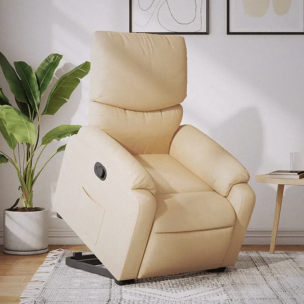 Relaxsessel mit Aufstehhilfe Stoff Creme Senioren Sessel Fernsehsessel