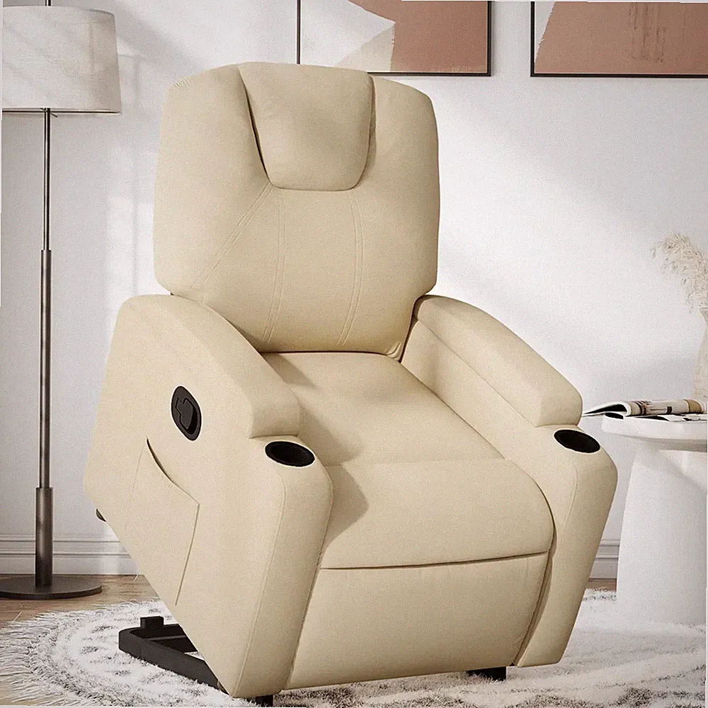 Relaxsessel mit Aufstehhilfe Stoff Creme Sessel Senioren Fernsehsessel