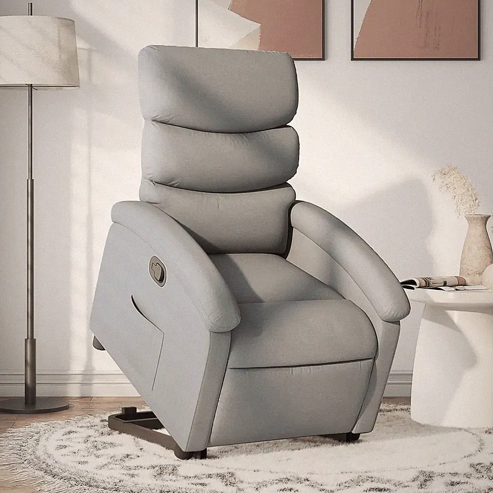 Relaxsessel mit Aufstehhilfe Stoff Hellgrau Senior Sessel elektrisch