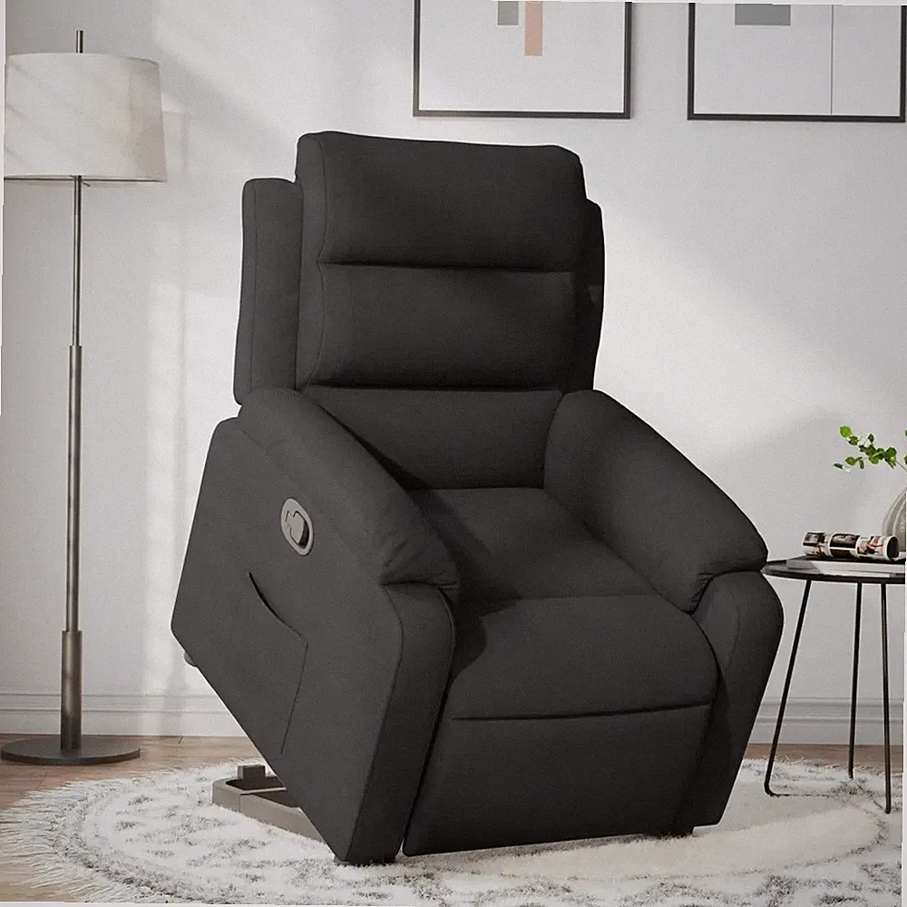 Relaxsessel mit Aufstehhilfe Stoff Schwarz Senioren Sessel Fernsehsessel