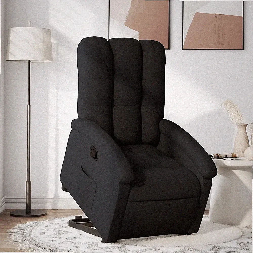 Relaxsessel mit Aufstehhilfe Stoff Schwarz Sessel seniorenfreundlich