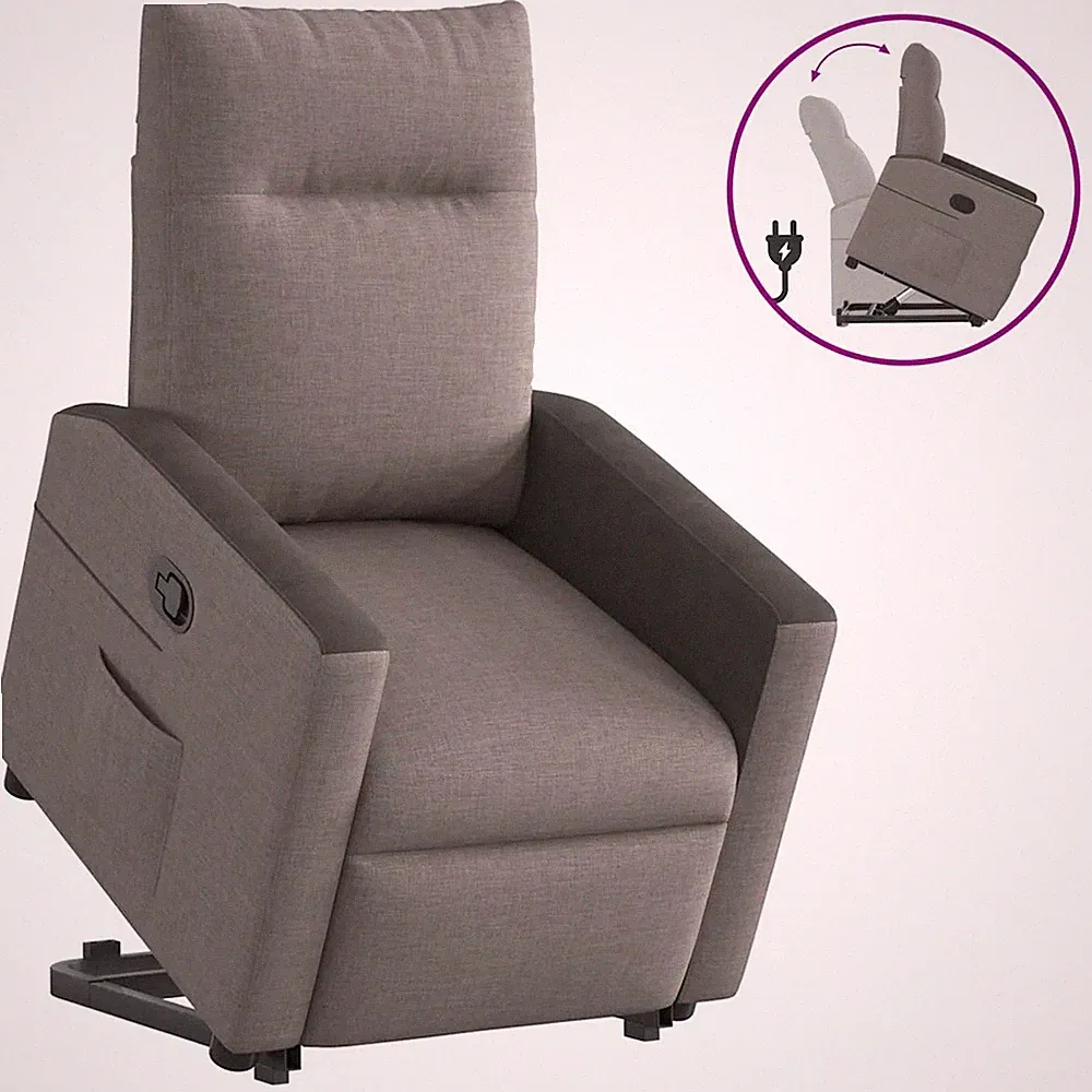 Relaxsessel mit Aufstehhilfe Stoff Taupe Elektrischer Senioren Sessel
