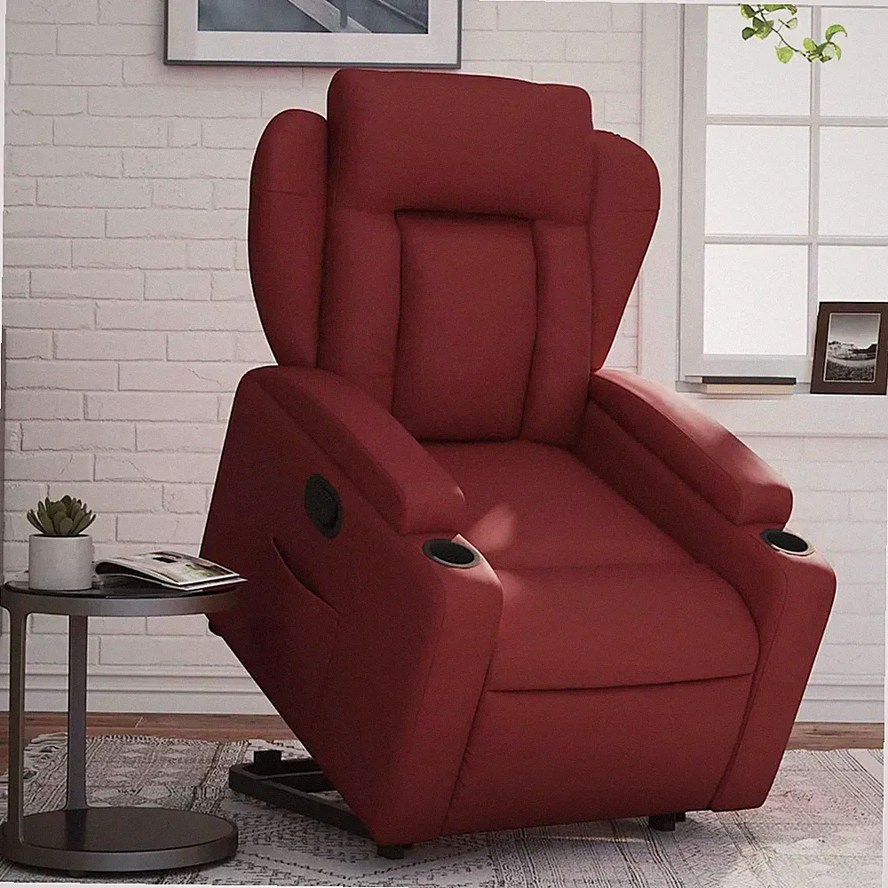 Relaxsessel mit Aufstehhilfe Weinrot Kunstleder Sessel Seniorensessel
