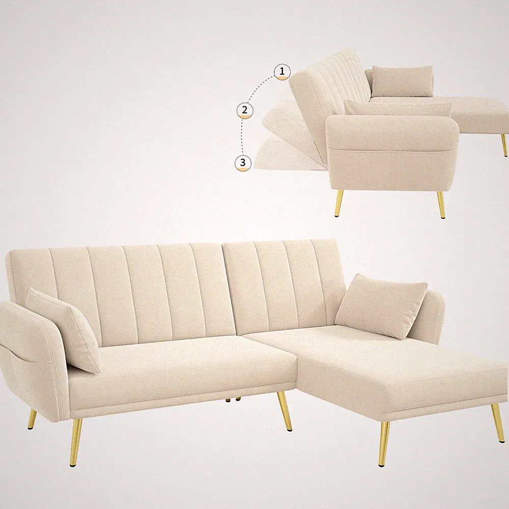 Schlafsofa L-Förmiges Sofa, Verstellbare Rücklehne mit 4 Aufbewahrungen
