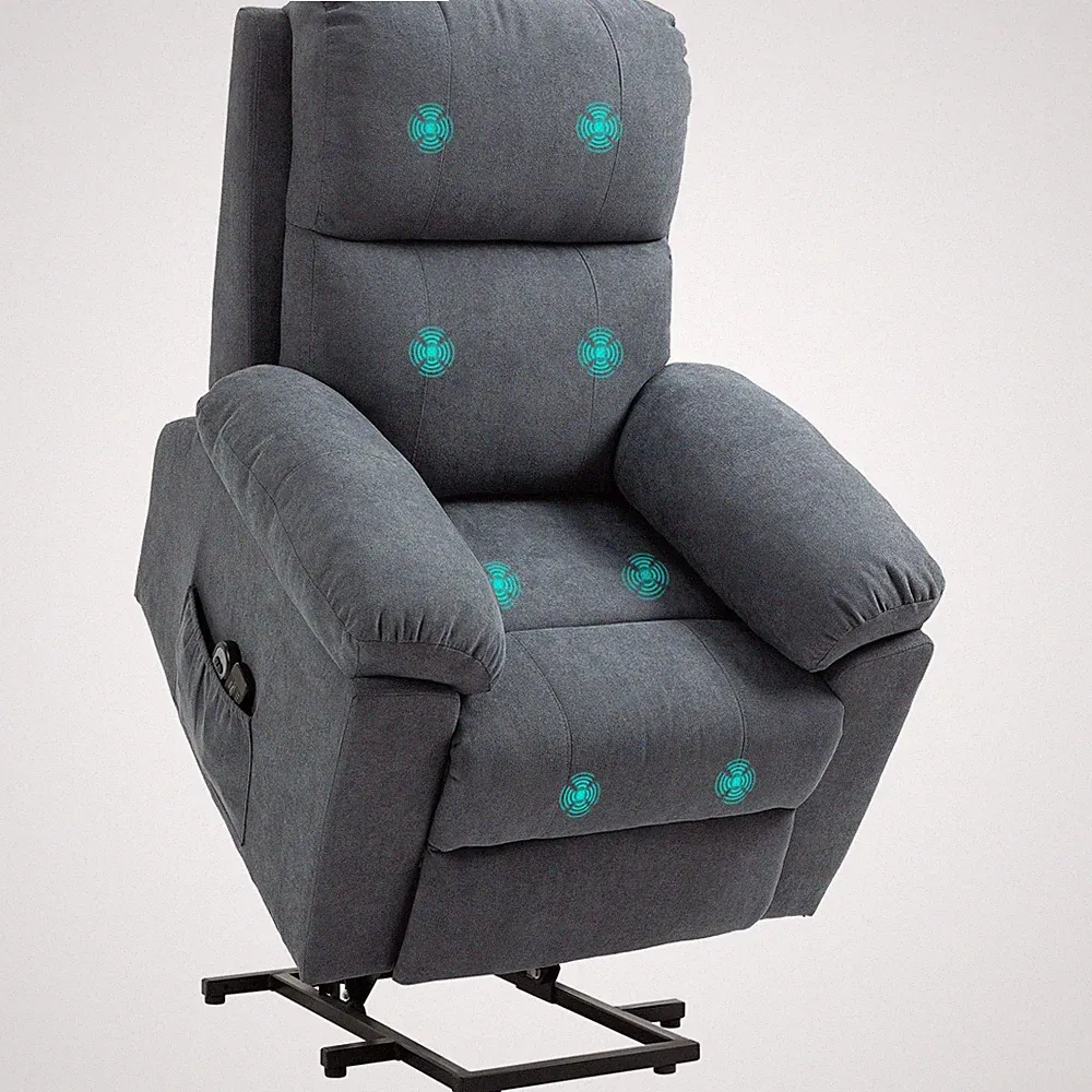 Sessel mit Aufstehhilfe, Relaxsessel, Massagesessel mit Seitentasche, Leinen