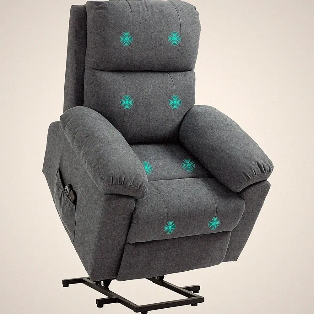 Sessel mit Aufstehhilfe, Relaxsessel, Massagesessel mit Seitentasche, Leinen