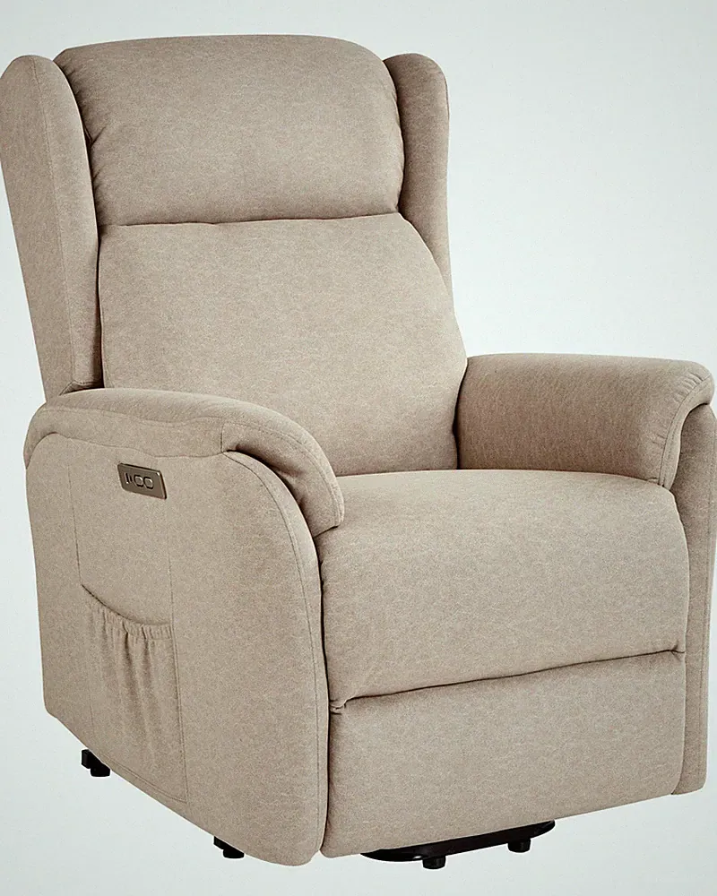 Sessel Stoff beige taupe Aufstehhilfe Relaxfunktion elektrisch verstellbar Elegy