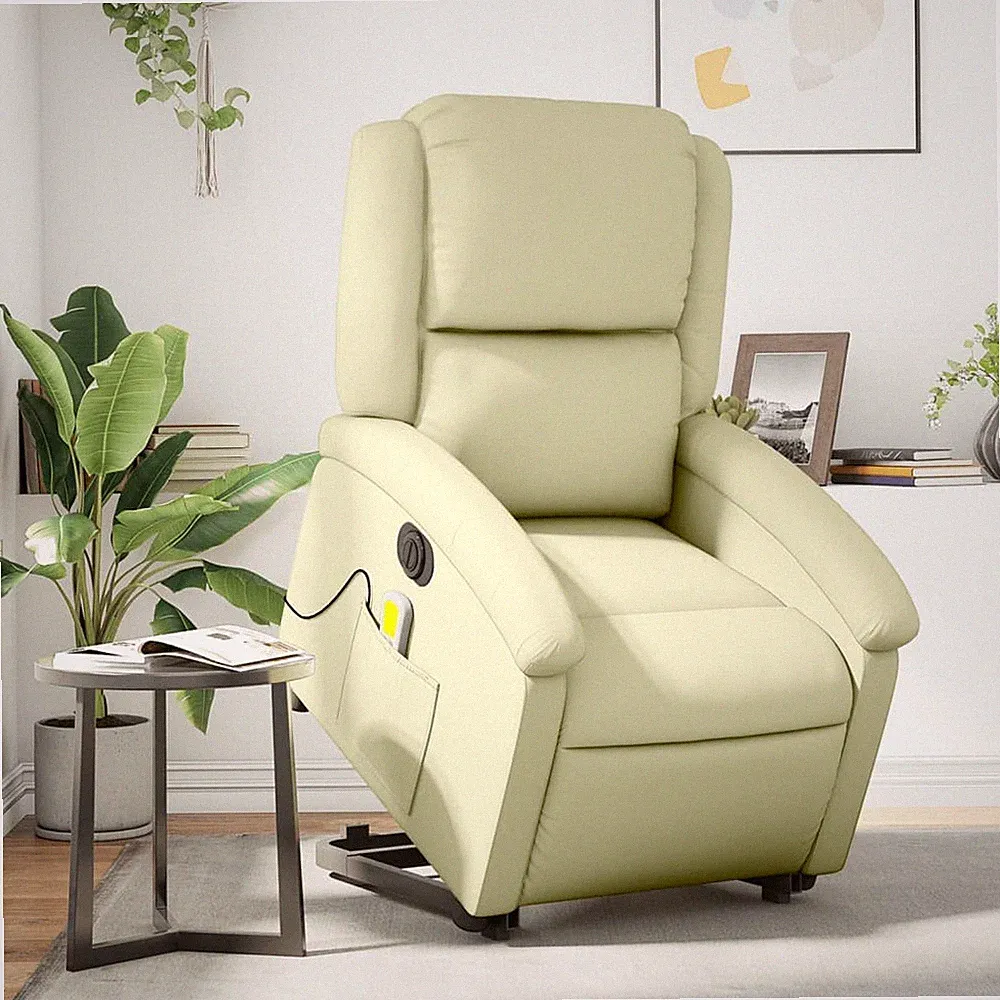 vidaXL Massagesessel mit Aufstehhilfe, Creme, Echtleder