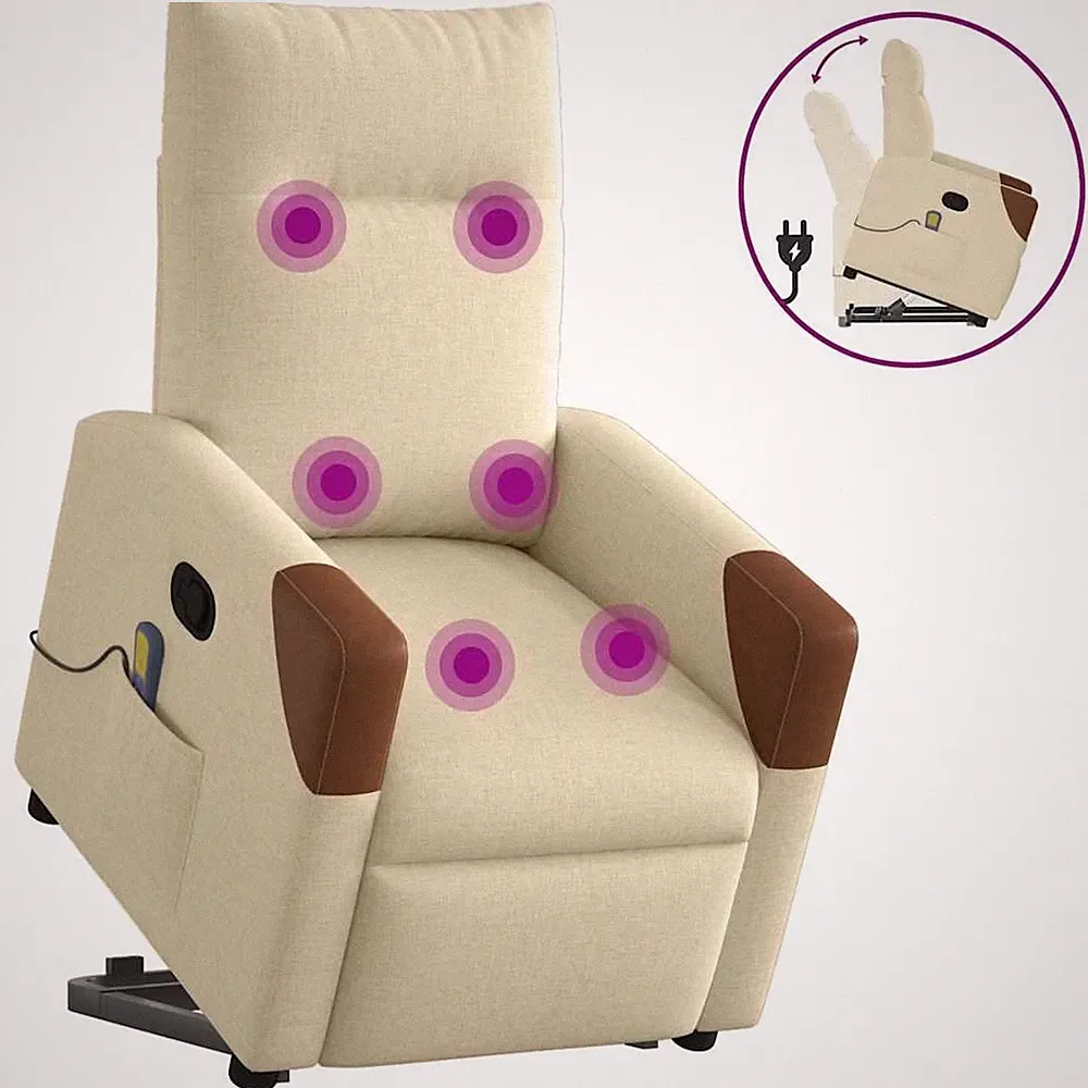vidaXL Massagesessel mit Aufstehhilfe, Creme, Stoffbezug