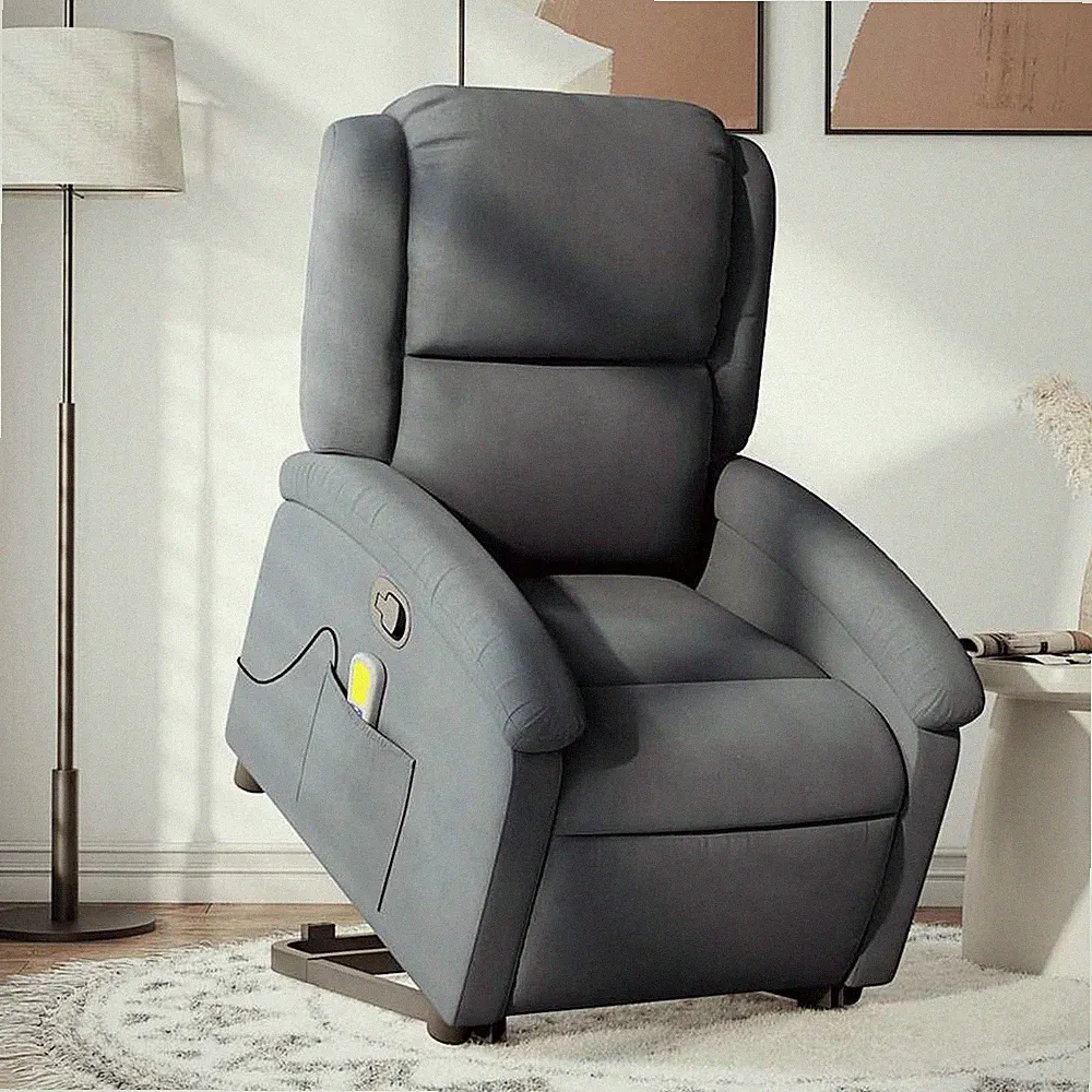 VidaXL Massagesessel Mit Aufstehhilfe Dunkelgrau Samt
