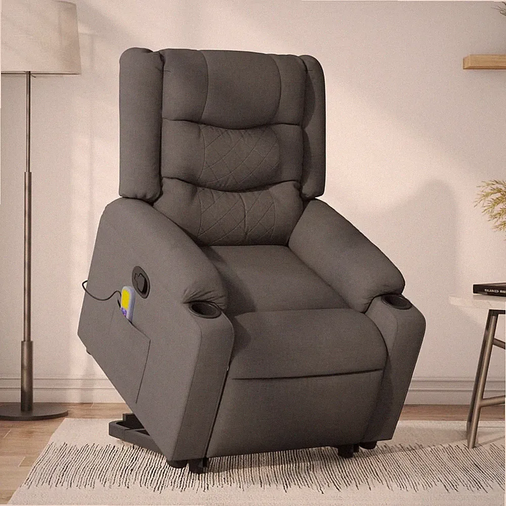 VidaXL Massagesessel Mit Aufstehhilfe Dunkelgrau Stoff