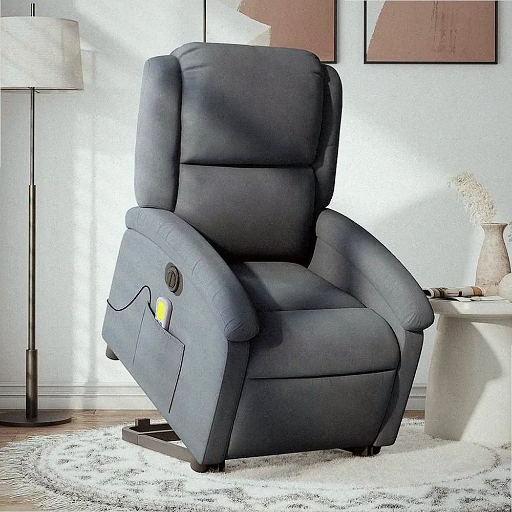 VidaXL Massagesessel Mit Aufstehhilfe Elektrisch Dunkelgrau Samt
