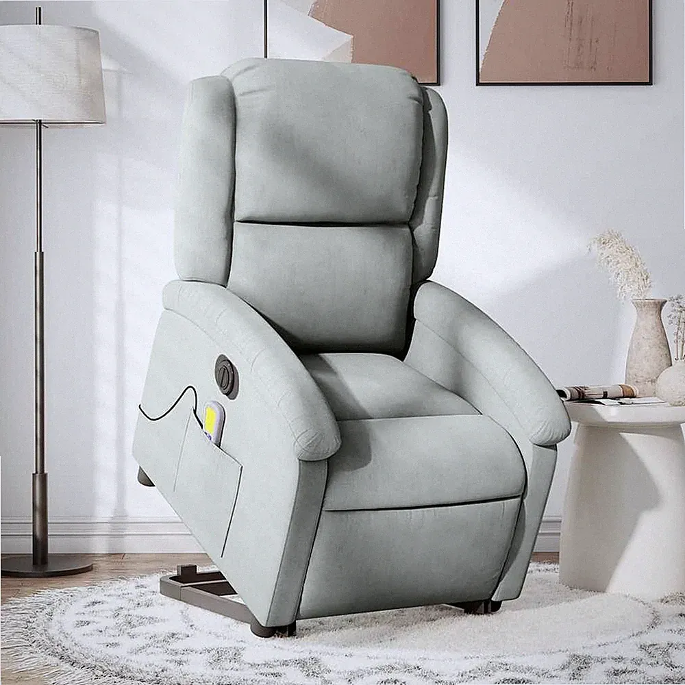 VidaXL Massagesessel Mit Aufstehhilfe Elektrisch Hellgrau Samt