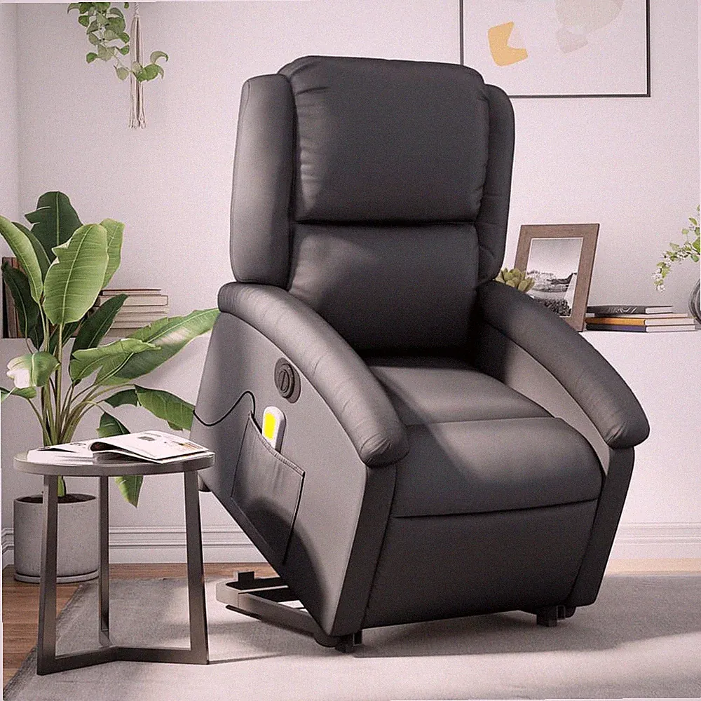 VidaXL Massagesessel Mit Aufstehhilfe Elektrisch Schwarz Echtleder