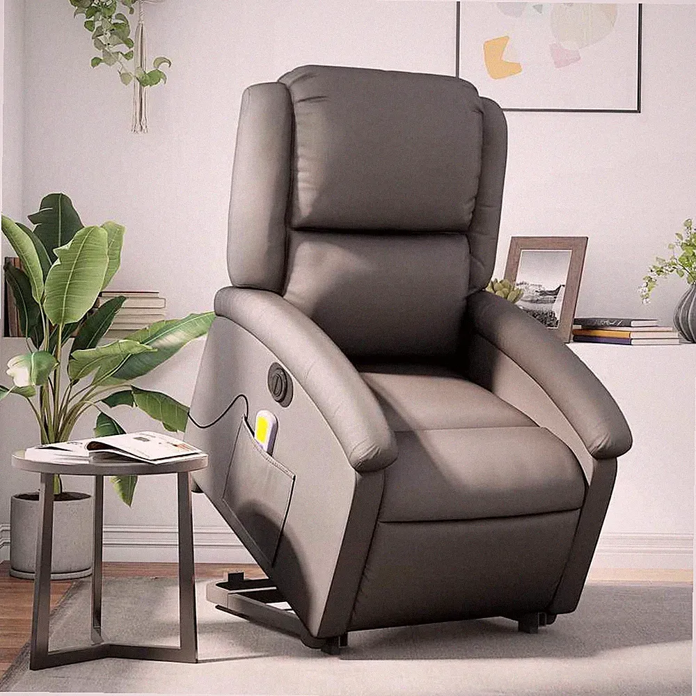 vidaXL Massagesessel mit Aufstehhilfe, Grau, Echtleder