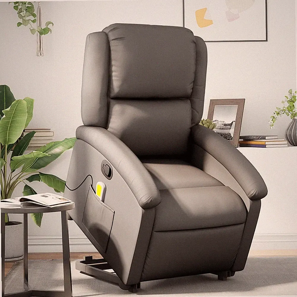 vidaXL Massagesessel mit Aufstehhilfe, Grau, Echtleder