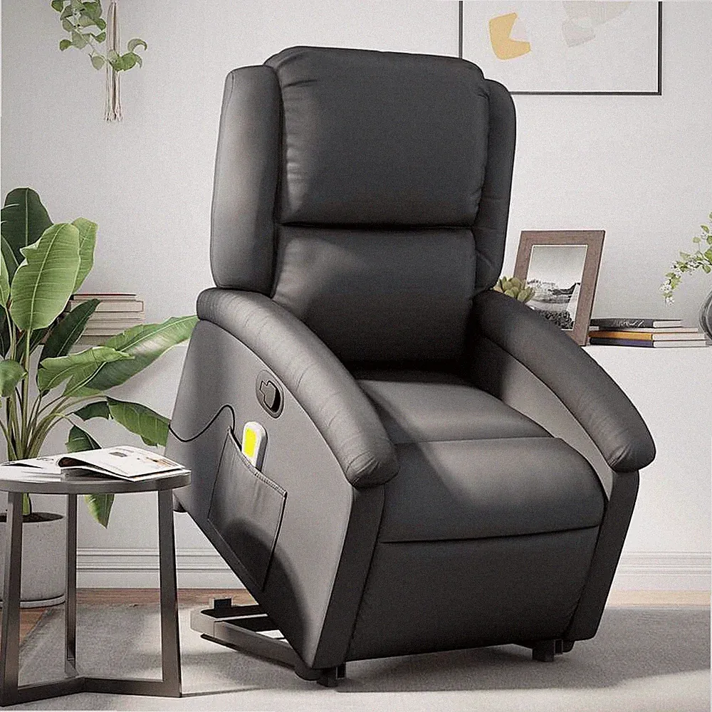VidaXL Massagesessel Mit Aufstehhilfe Schwarz Echtleder