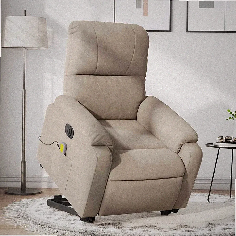 vidaXL Massagesessel mit Aufstehhilfe, Taupe, Mikrofaser