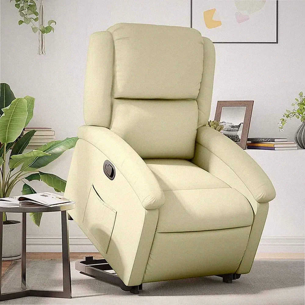 vidaXL Relaxsessel mit Aufstehhilfe, Creme, Echtleder