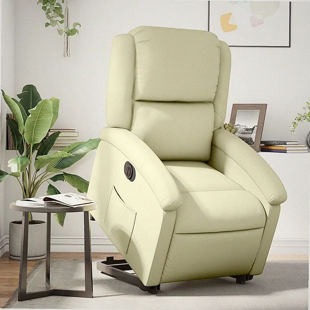vidaXL Relaxsessel mit Aufstehhilfe, Creme, Echtleder