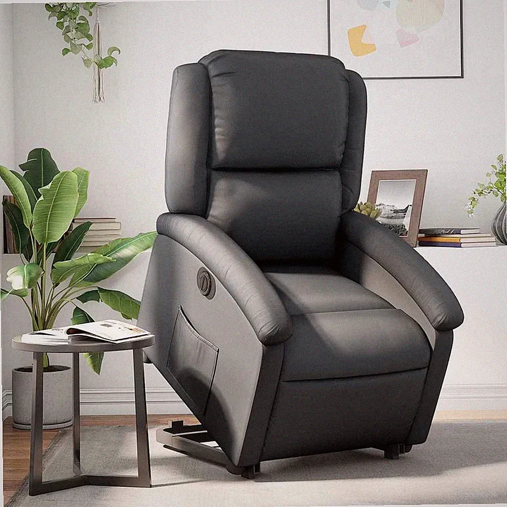 vidaXL Relaxsessel mit Aufstehhilfe, Schwarz, Echtleder