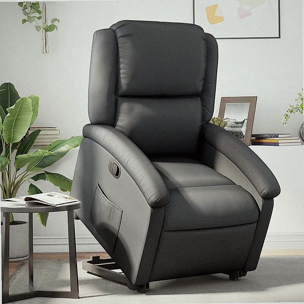 vidaXL Relaxsessel mit Aufstehhilfe, Schwarz, Echtleder